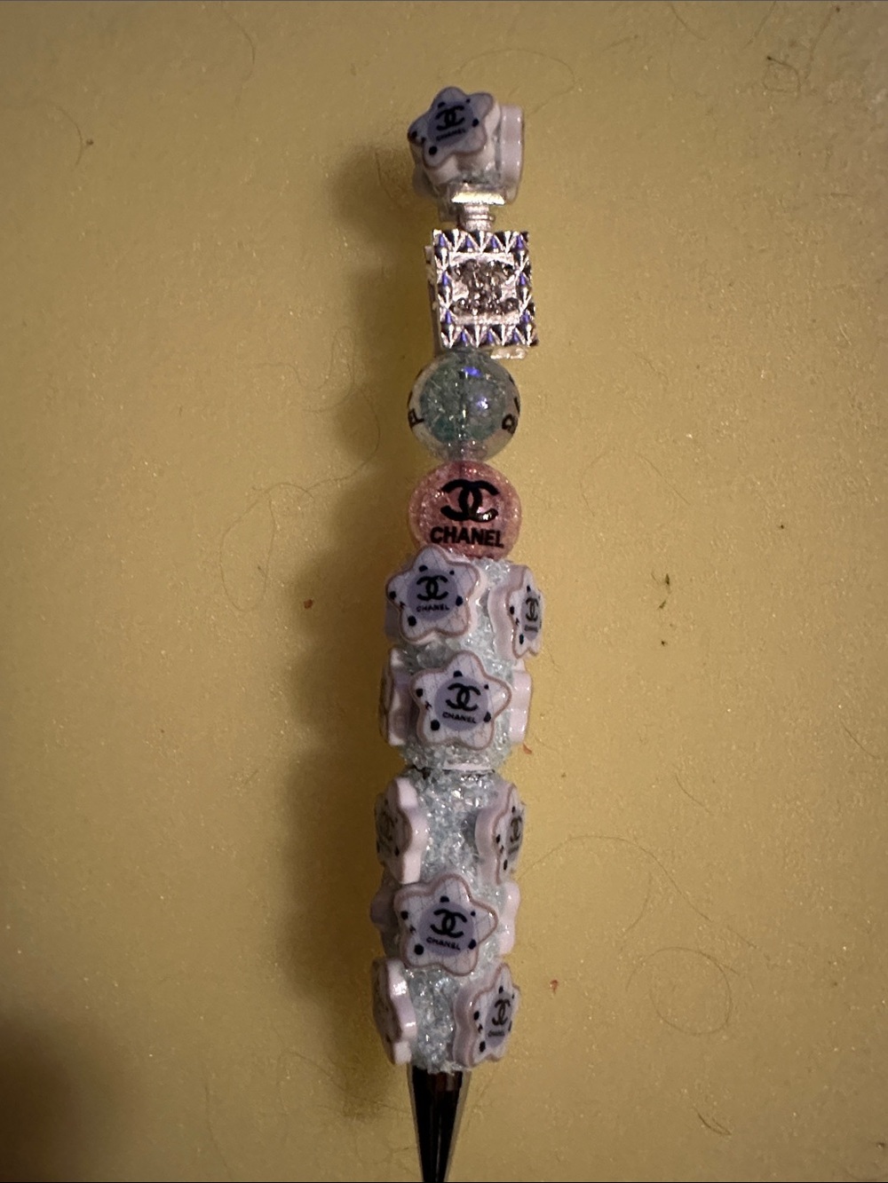 Handmade Pink, White and Silver Bead Pendant Necklace